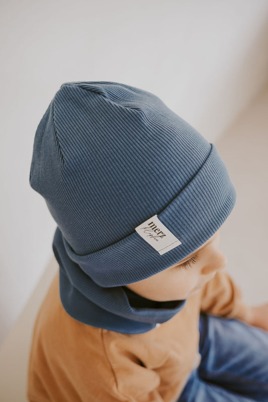 Kinder Beanie mit Rippstruktur - Petrol