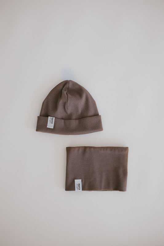 Kinder Set Taupe - Beanie + Loop-Schal
